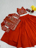 Vichitra Silk Crop Top Lehenga with Jacket  Set