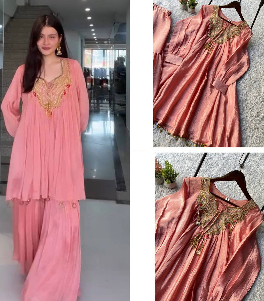 2-Piece Kurti Sharara Set with Sequin Embroidery
