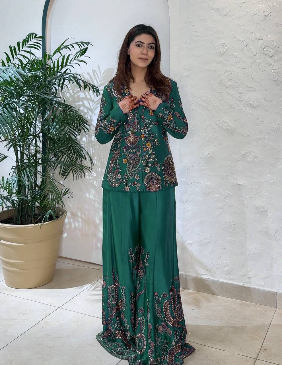 Designer Wear 3-Piece Palazzo Set with Sequin Embroidery