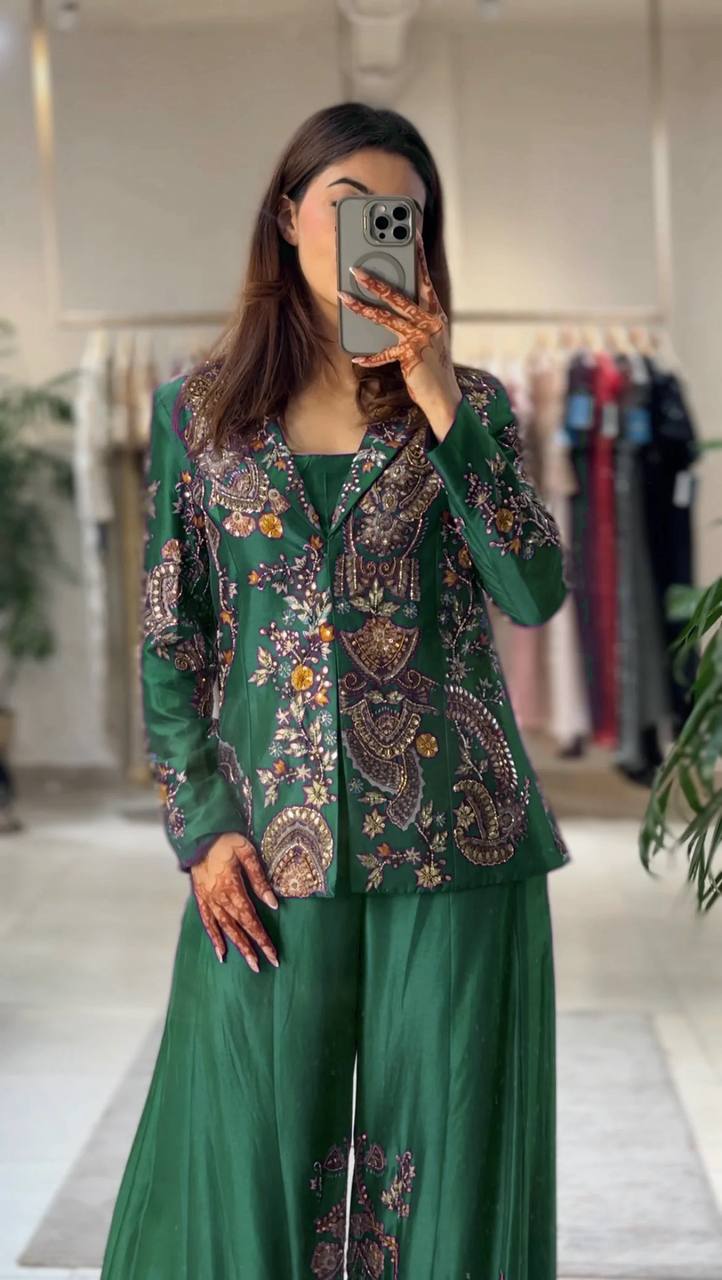 Designer Wear 3-Piece Palazzo Set with Sequin Embroidery