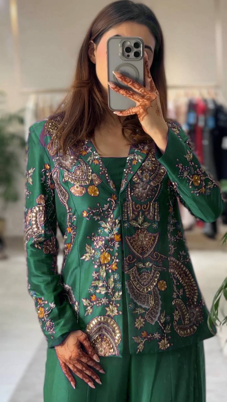 Designer Wear 3-Piece Palazzo Set with Sequin Embroidery
