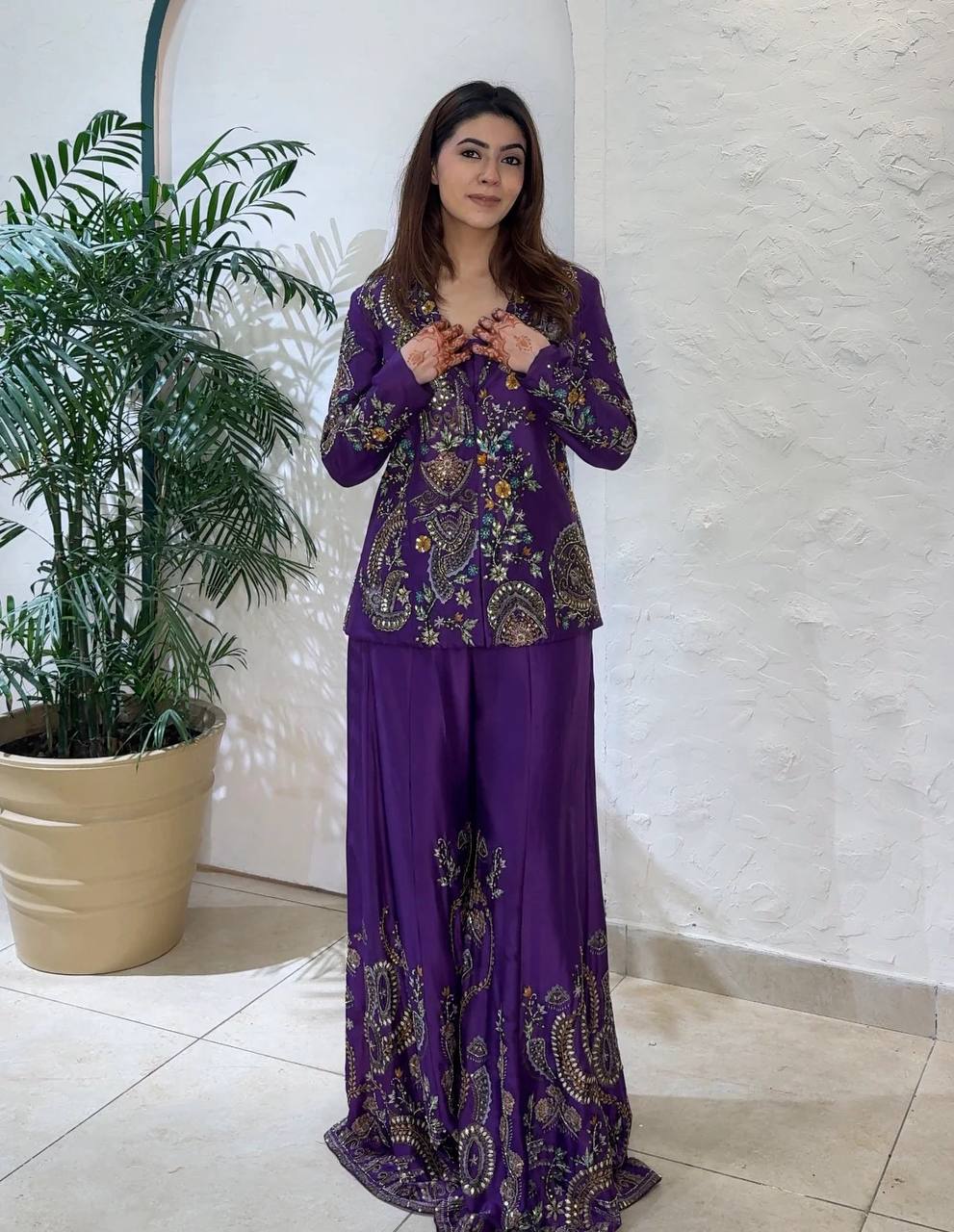 Designer Wear 3-Piece Palazzo Set with Sequin Embroidery