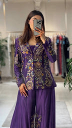 Designer Wear 3-Piece Palazzo Set with Sequin Embroidery