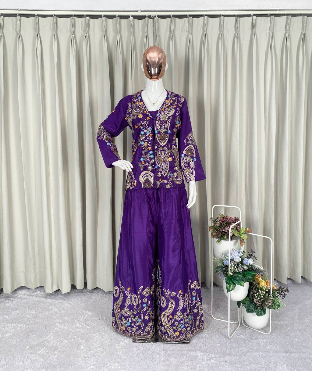 Designer Wear 3-Piece Palazzo Set with Sequin Embroidery