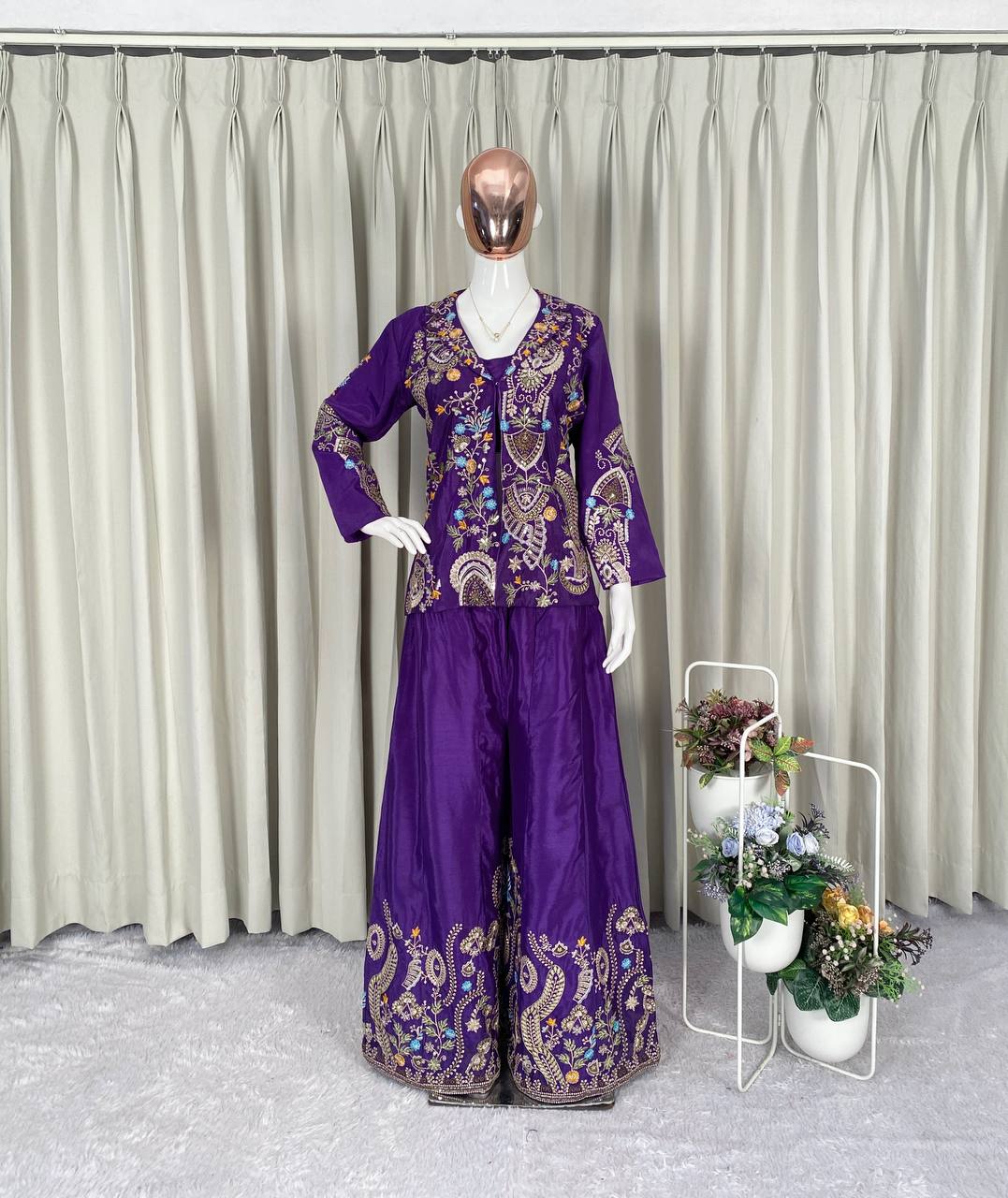 Designer Wear 3-Piece Palazzo Set with Sequin Embroidery