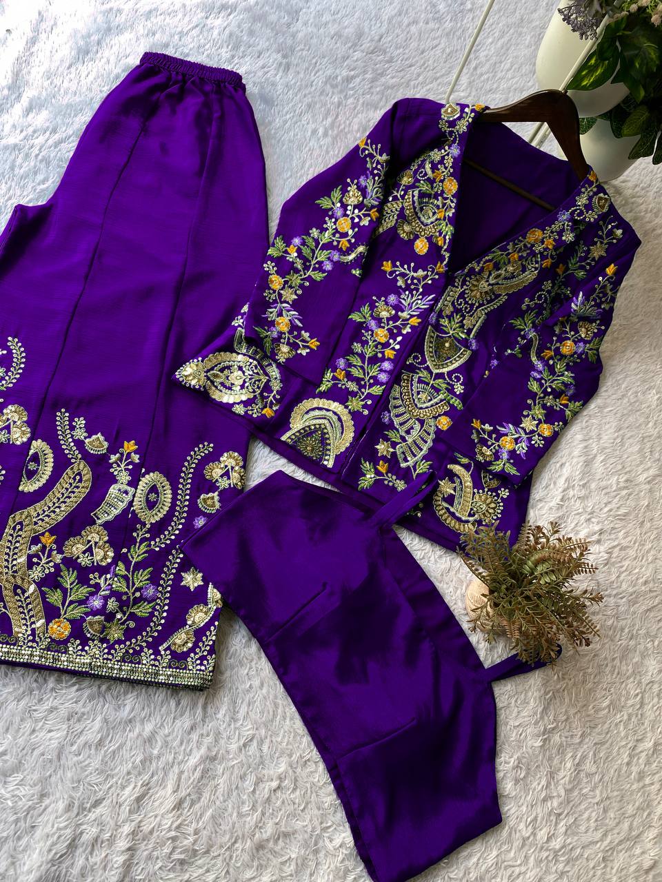 Designer Wear 3-Piece Palazzo Set with Sequin Embroidery