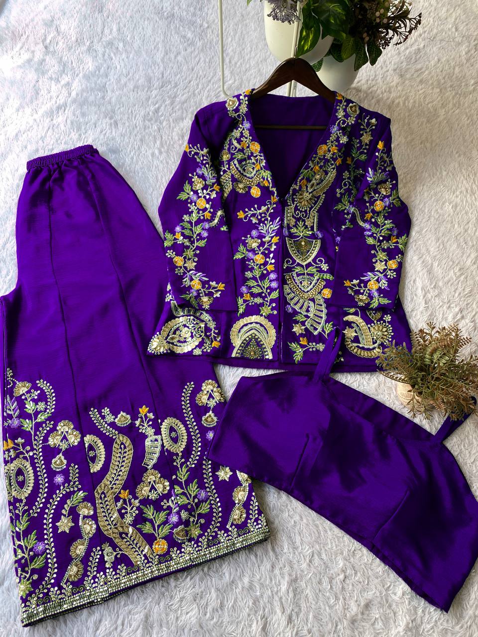 Designer Wear 3-Piece Palazzo Set with Sequin Embroidery