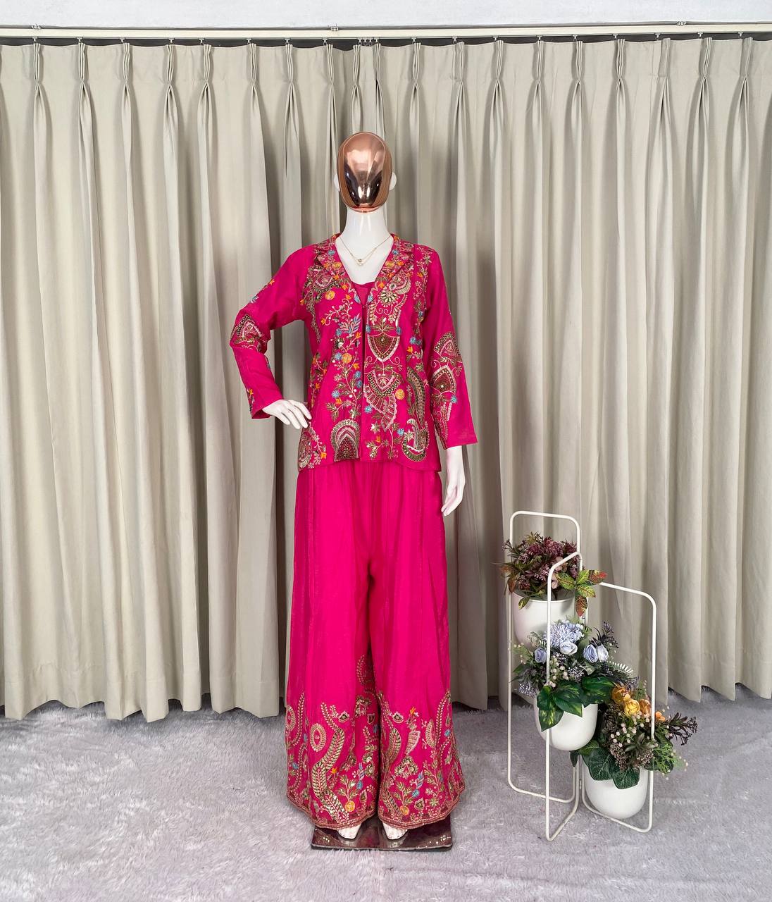 Designer Wear 3-Piece Palazzo Set with Sequin Embroidery
