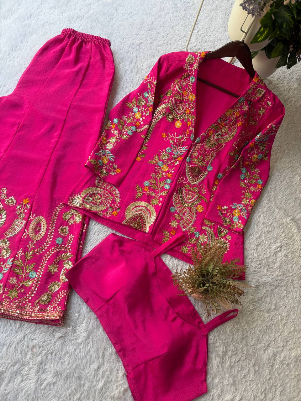 Designer Wear 3-Piece Palazzo Set with Sequin Embroidery