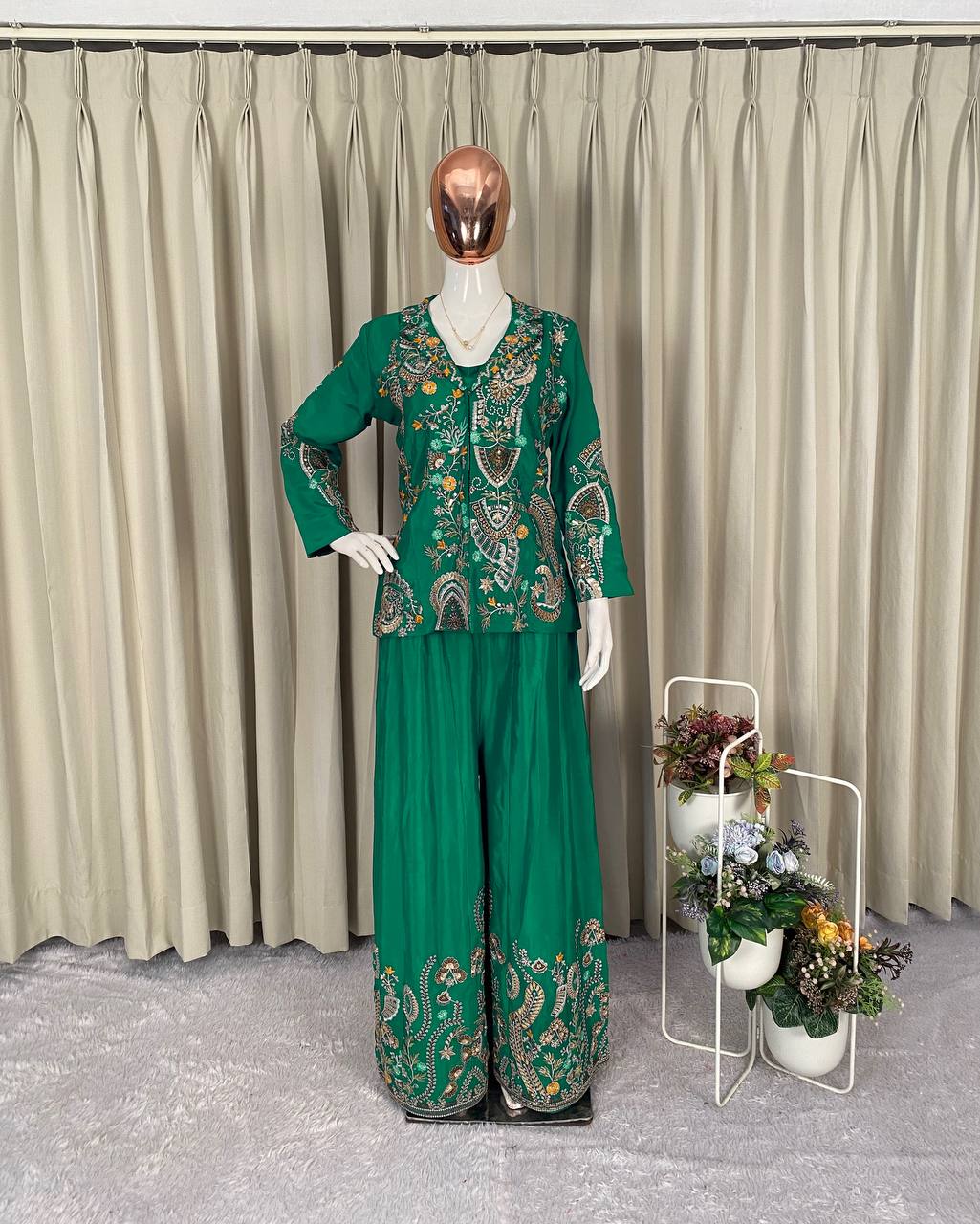 Designer Wear 3-Piece Palazzo Set with Sequin Embroidery
