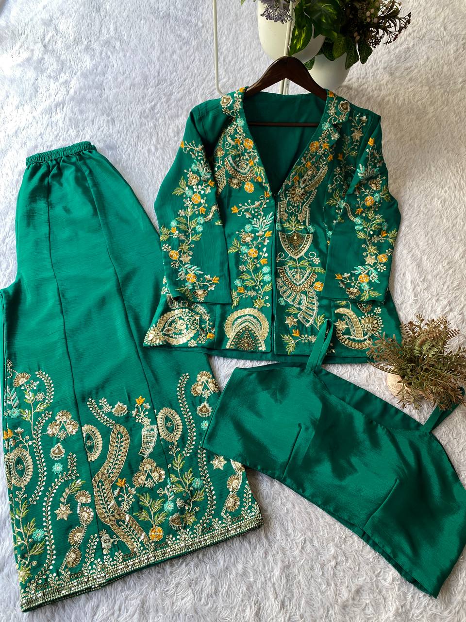 Designer Wear 3-Piece Palazzo Set with Sequin Embroidery