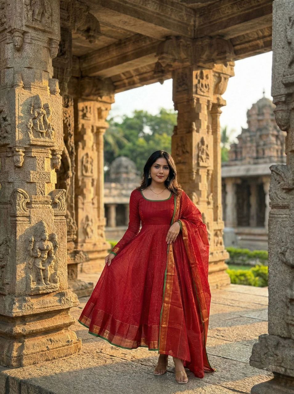 Kota Banarasi  Ethnic Set with Jacquard Zari Work & Lace Dupatta.