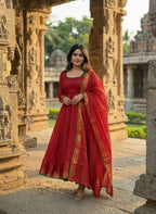 Kota Banarasi  Ethnic Set with Jacquard Zari Work & Lace Dupatta.