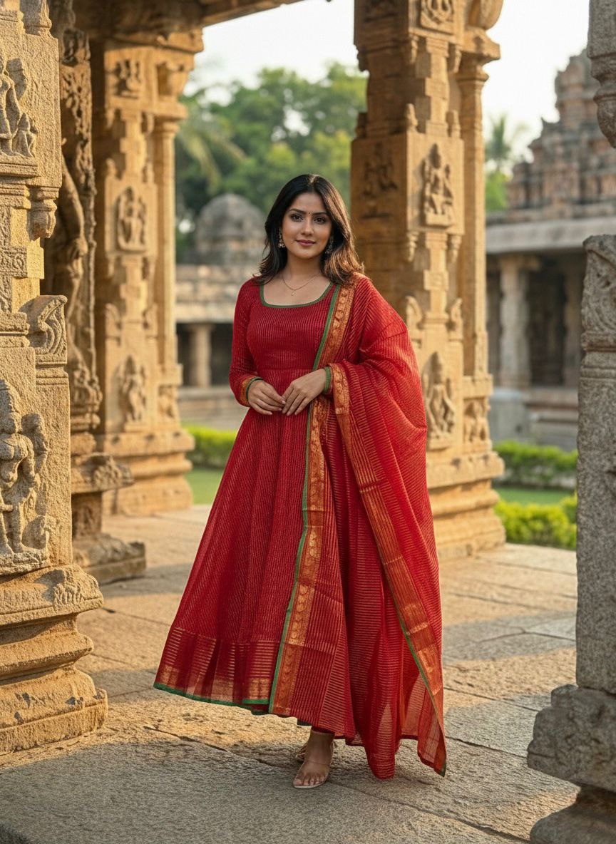 Kota Banarasi  Ethnic Set with Jacquard Zari Work & Lace Dupatta.