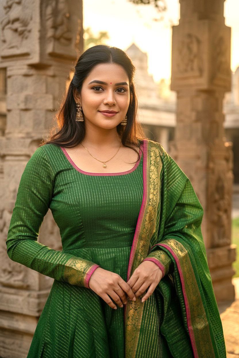 Kota Banarasi  Ethnic Set with Jacquard Zari Work & Lace Dupatta.