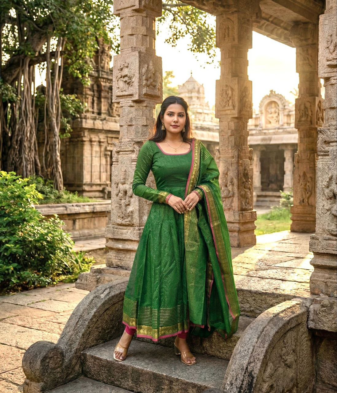 Kota Banarasi  Ethnic Set with Jacquard Zari Work & Lace Dupatta.