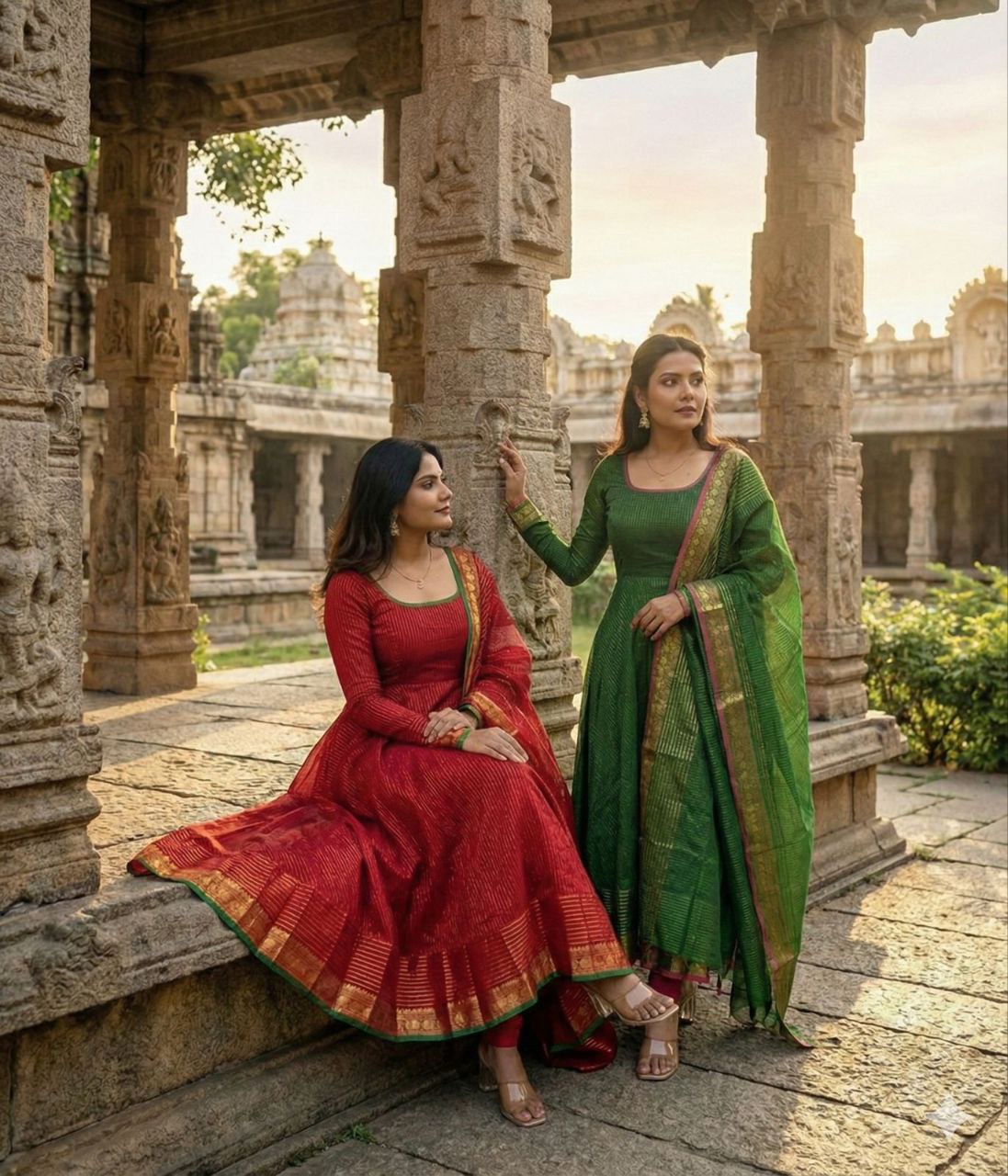 Kota Banarasi  Ethnic Set with Jacquard Zari Work & Lace Dupatta.