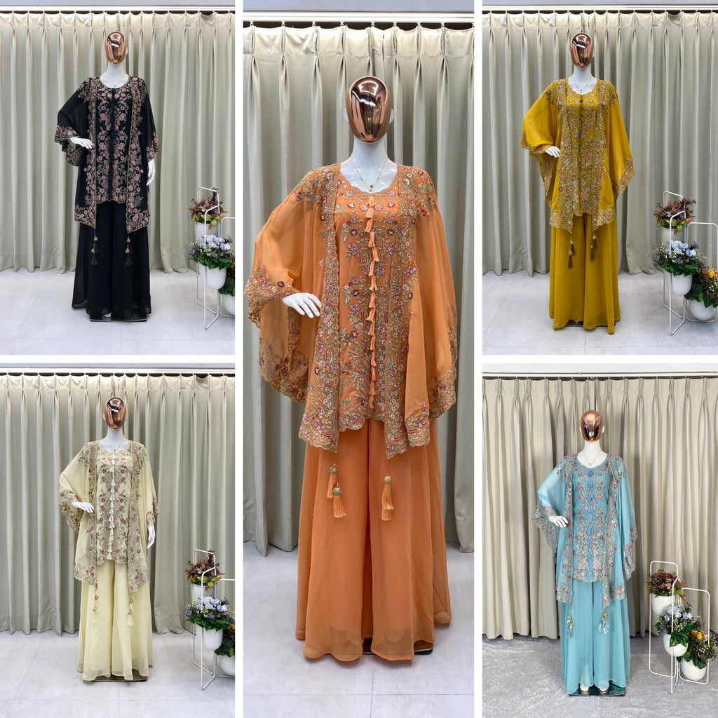 KURTA PLAZZO PAIR WITH SHRUGE IN SEQUENCE EMBROIDERY WORK