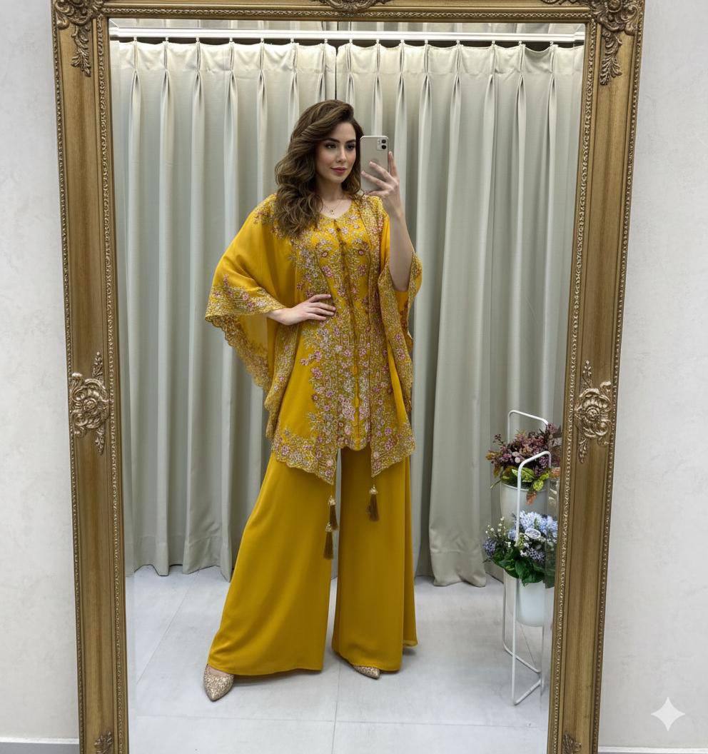 KURTA PLAZZO PAIR WITH SHRUGE IN SEQUENCE EMBROIDERY WORK
