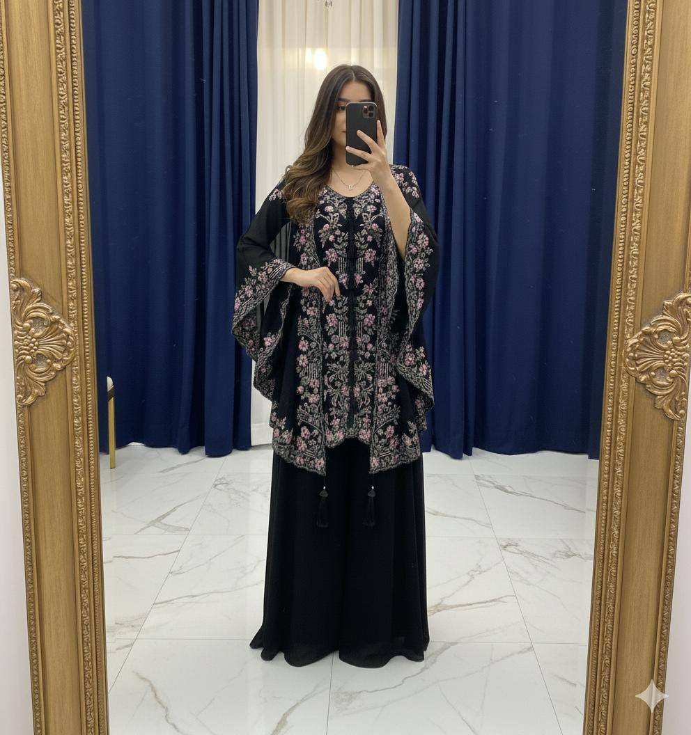 KURTA PLAZZO PAIR WITH SHRUGE IN SEQUENCE EMBROIDERY WORK