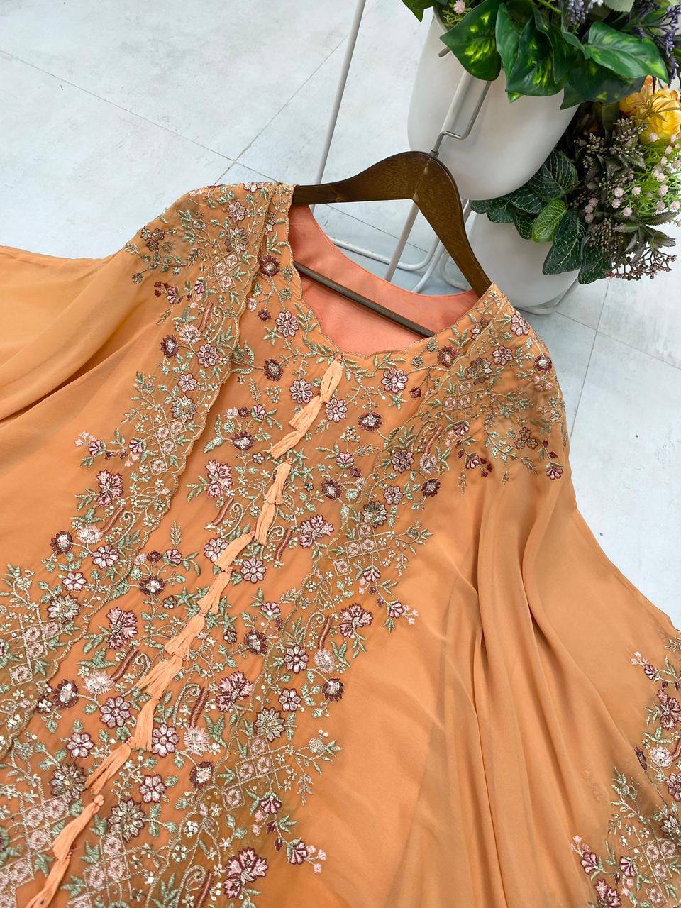 KURTA PLAZZO PAIR WITH SHRUGE IN SEQUENCE EMBROIDERY WORK