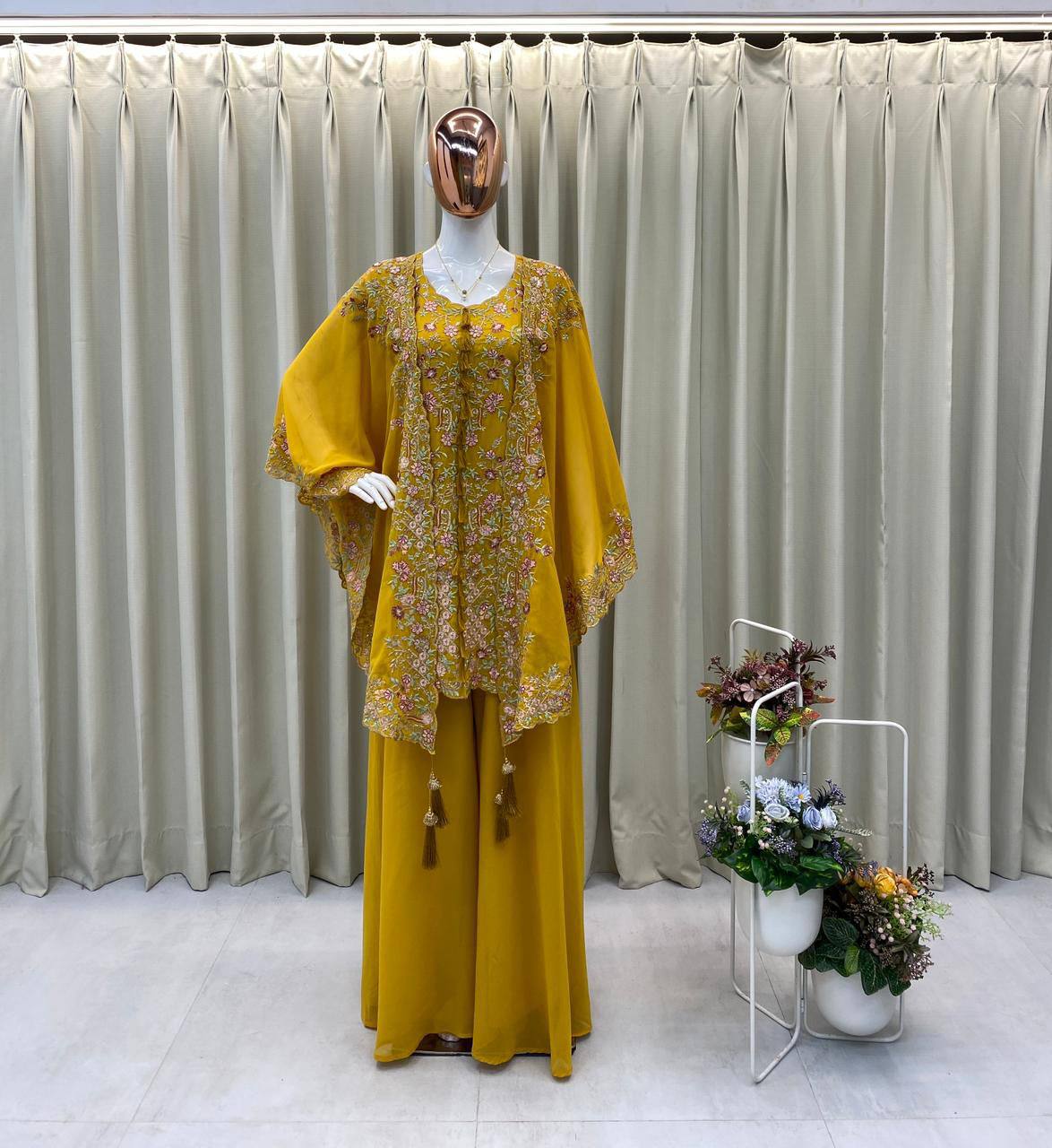 KURTA PLAZZO PAIR WITH SHRUGE IN SEQUENCE EMBROIDERY WORK