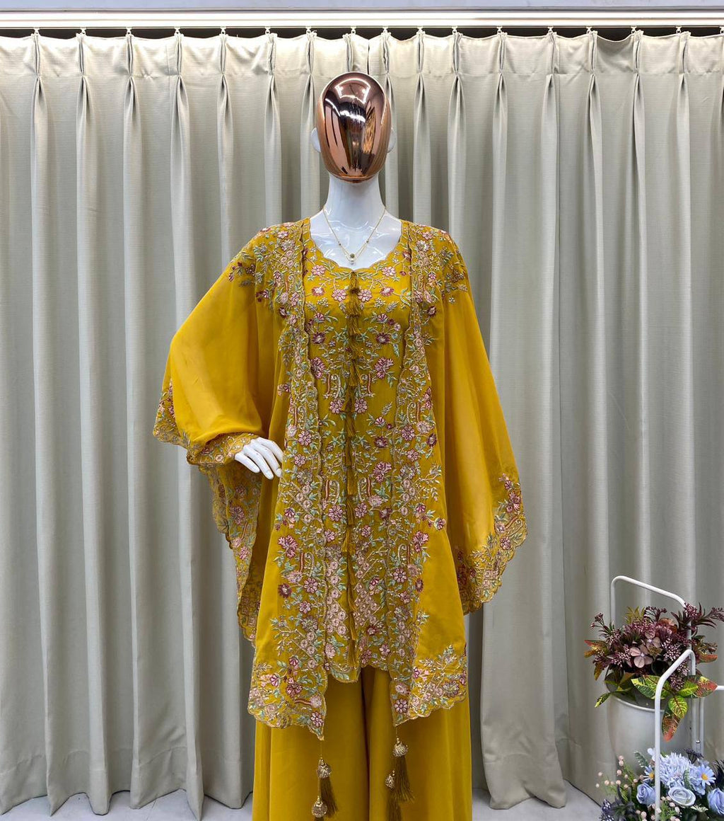 KURTA PLAZZO PAIR WITH SHRUGE IN SEQUENCE EMBROIDERY WORK