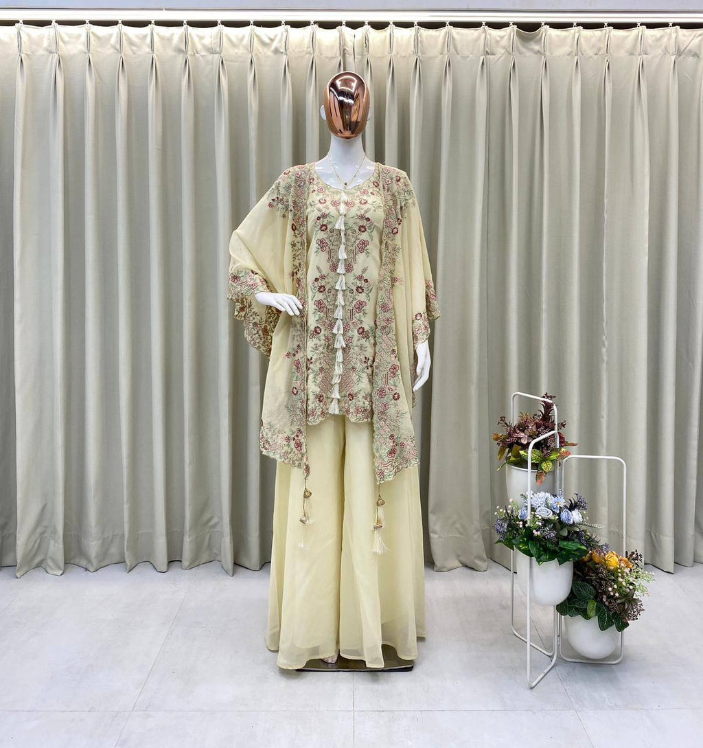 KURTA PLAZZO PAIR WITH SHRUGE IN SEQUENCE EMBROIDERY WORK