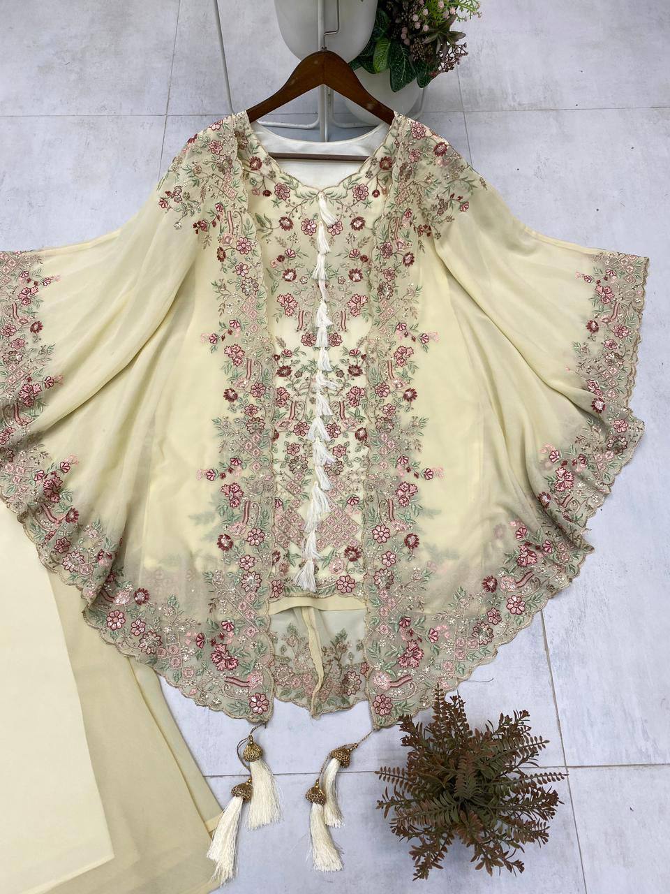 KURTA PLAZZO PAIR WITH SHRUGE IN SEQUENCE EMBROIDERY WORK