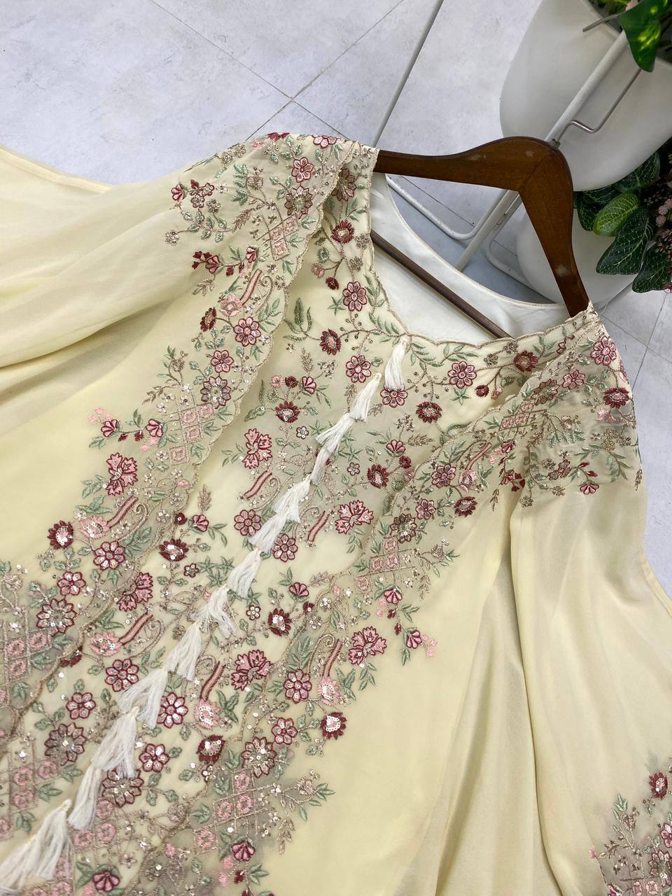 KURTA PLAZZO PAIR WITH SHRUGE IN SEQUENCE EMBROIDERY WORK