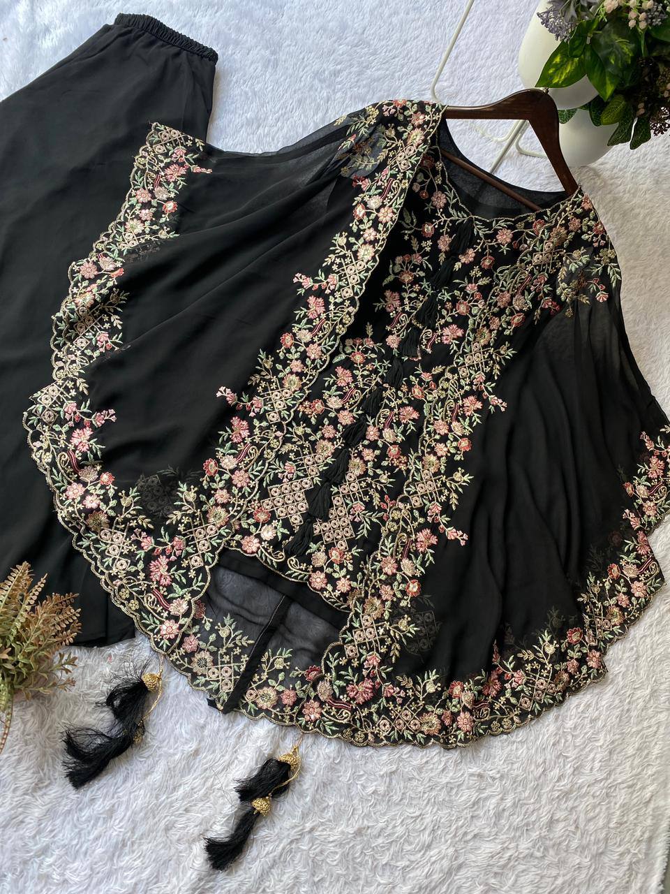 KURTA PLAZZO PAIR WITH SHRUGE IN SEQUENCE EMBROIDERY WORK