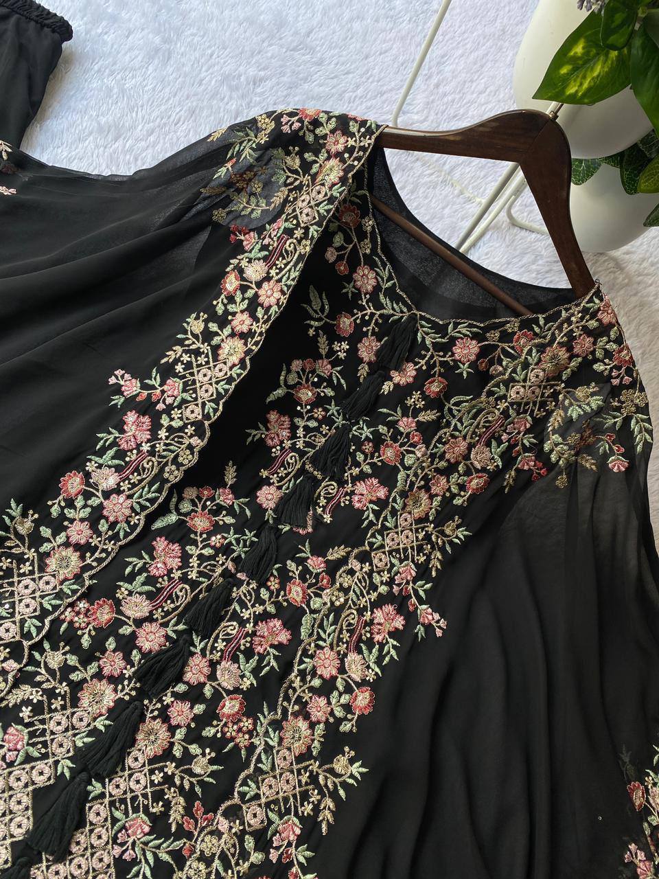 KURTA PLAZZO PAIR WITH SHRUGE IN SEQUENCE EMBROIDERY WORK