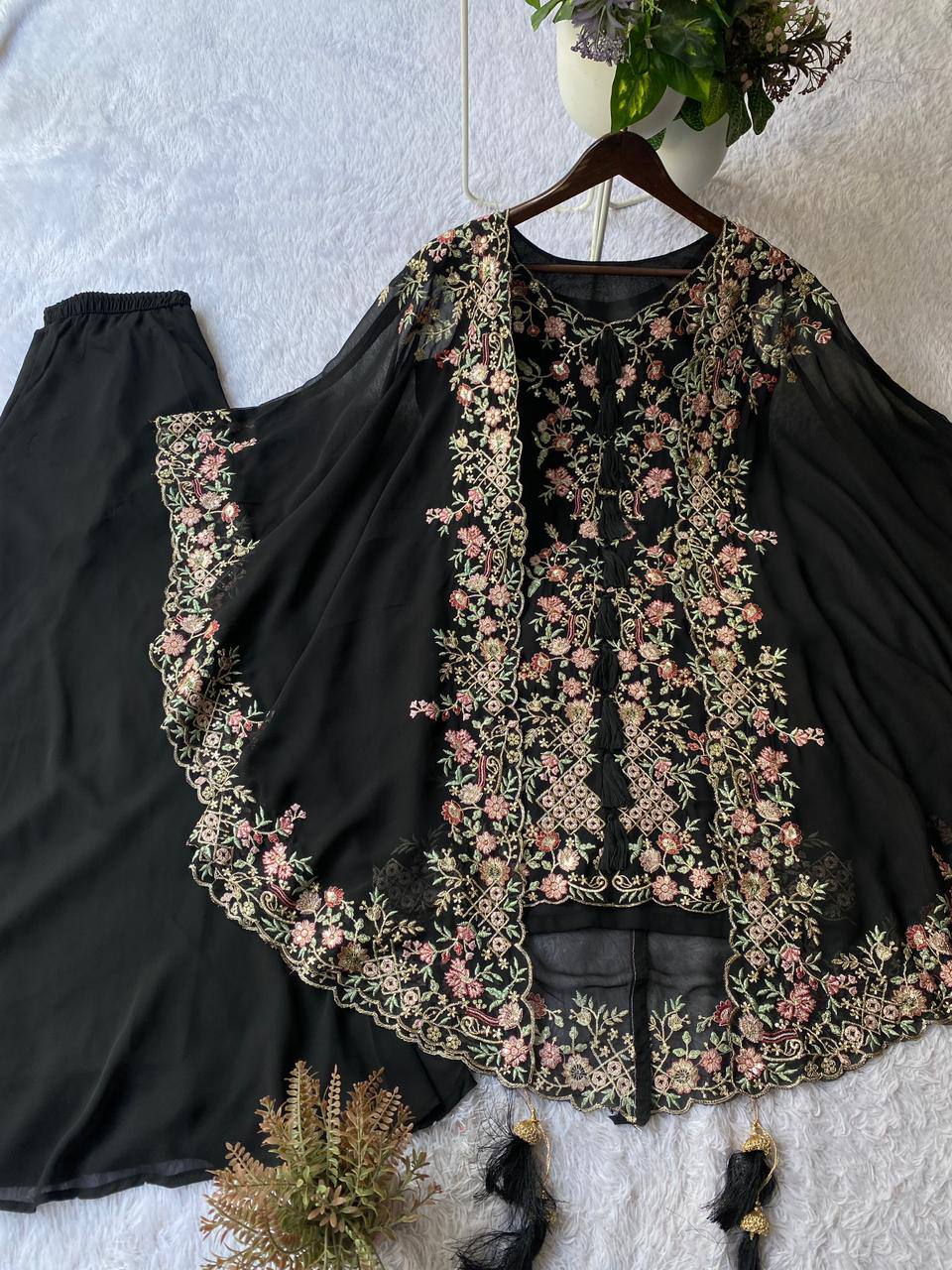 KURTA PLAZZO PAIR WITH SHRUGE IN SEQUENCE EMBROIDERY WORK