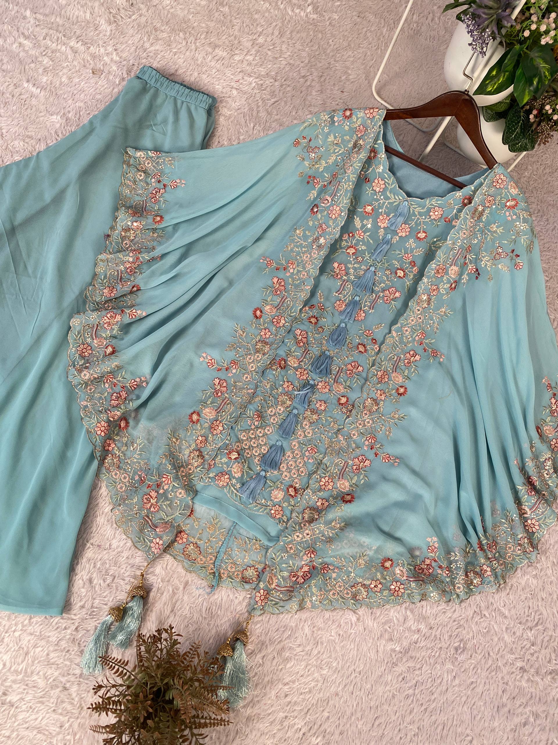 KURTA PLAZZO PAIR WITH SHRUGE IN SEQUENCE EMBROIDERY WORK