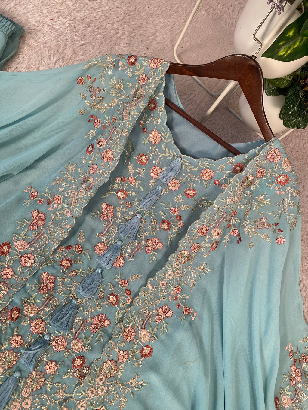 KURTA PLAZZO PAIR WITH SHRUGE IN SEQUENCE EMBROIDERY WORK