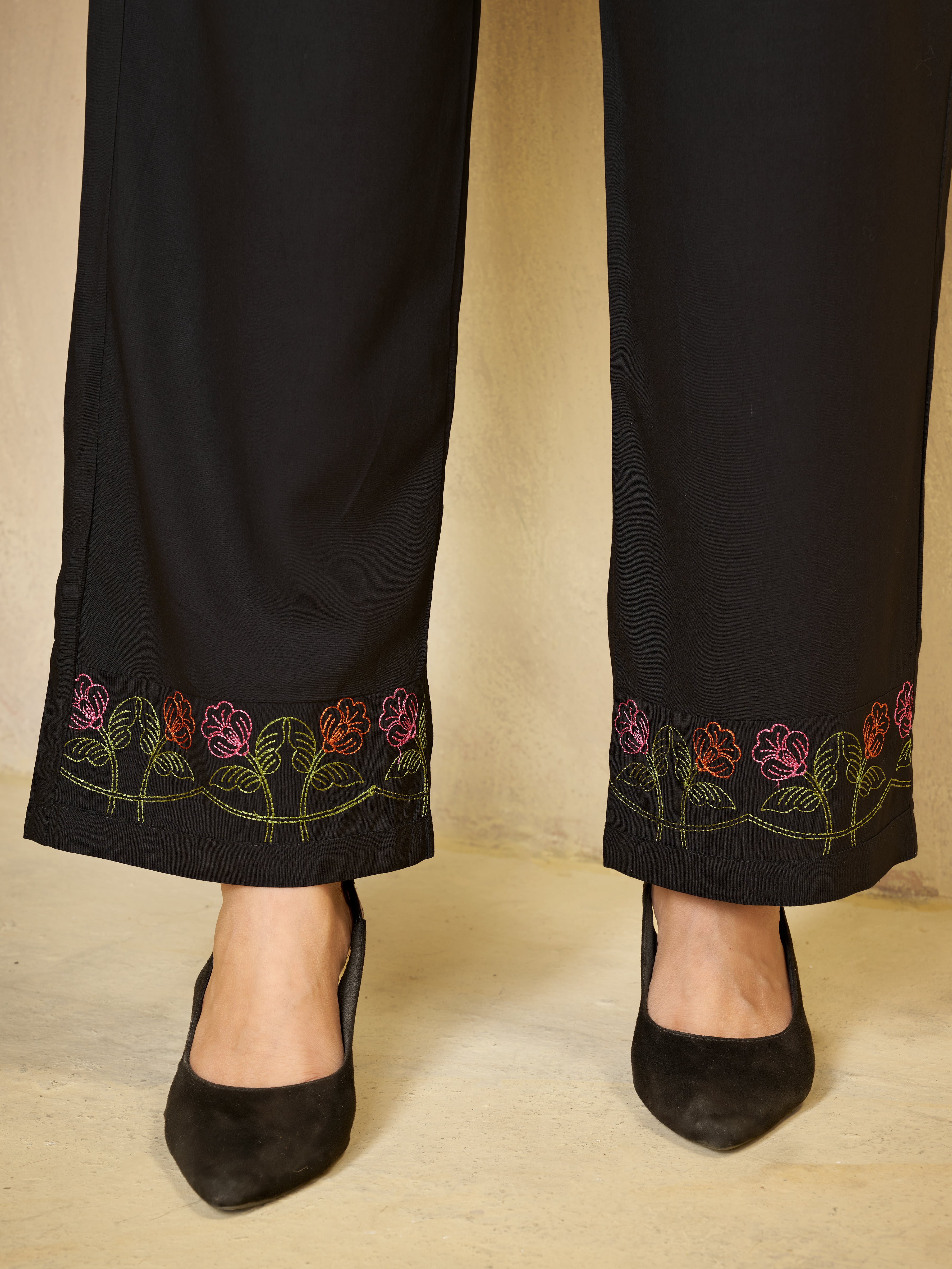 Heavy Rayon Embroidered Co-Ord Set . Hand Work Kurti & Straight Pant Set