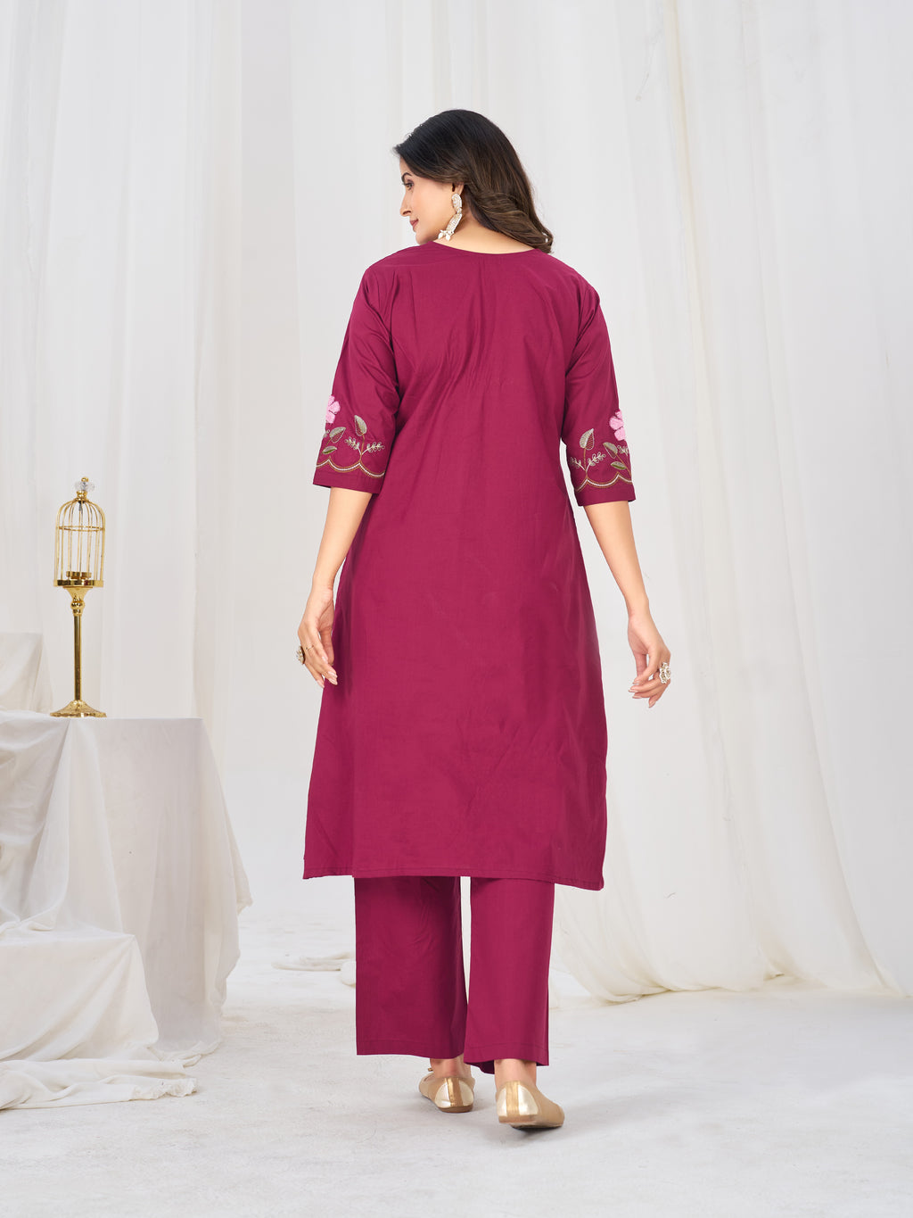 Pure Cotton Anarkali Kurti Set with Embroidered Dupatta   3 Piece Ethnic Suit Set