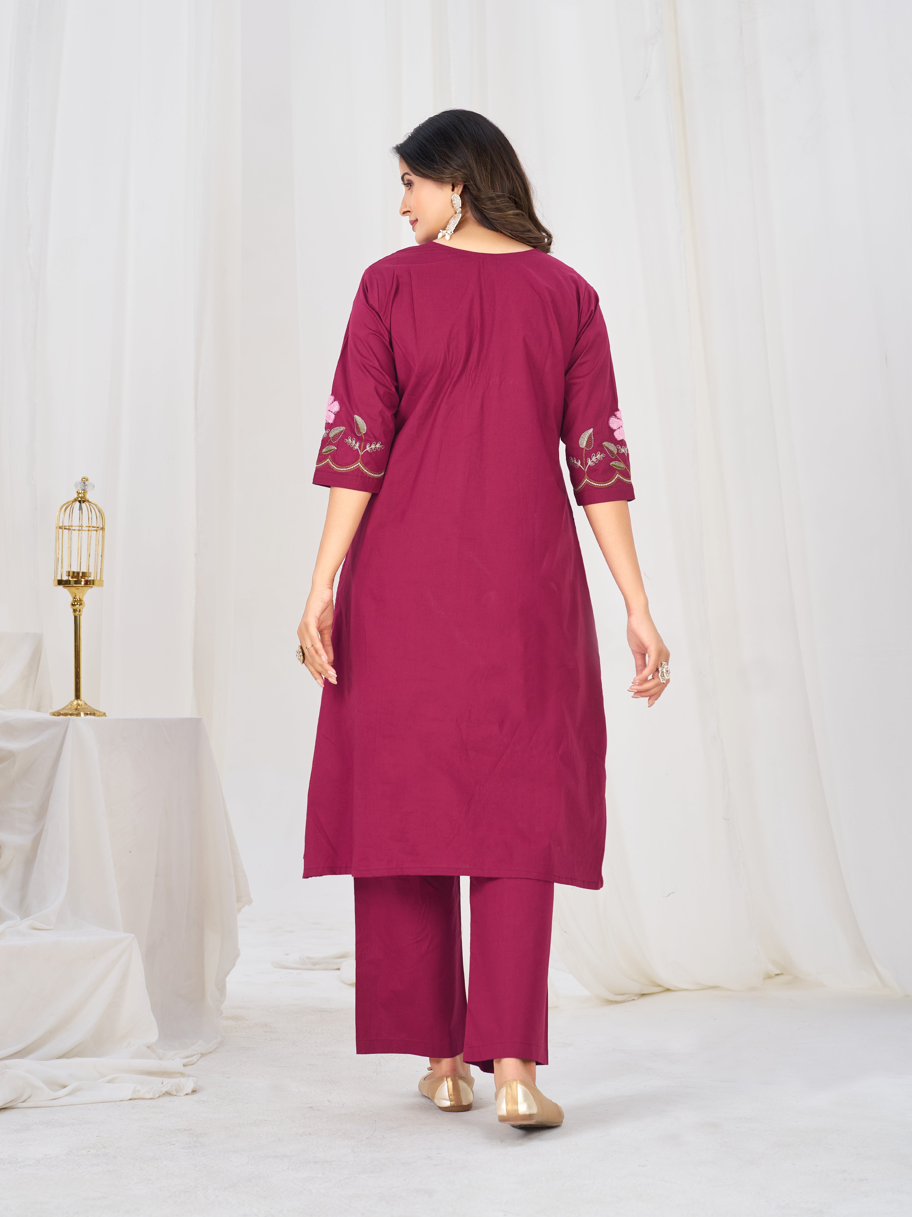 Pure Cotton Anarkali Kurti Set with Embroidered Dupatta   3 Piece Ethnic Suit Set