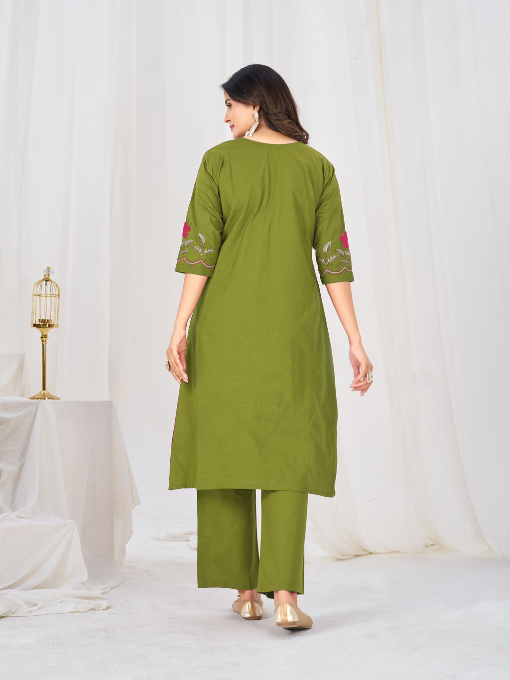 Pure Cotton Anarkali Kurti Set with Embroidered Dupatta   3 Piece Ethnic Suit Set