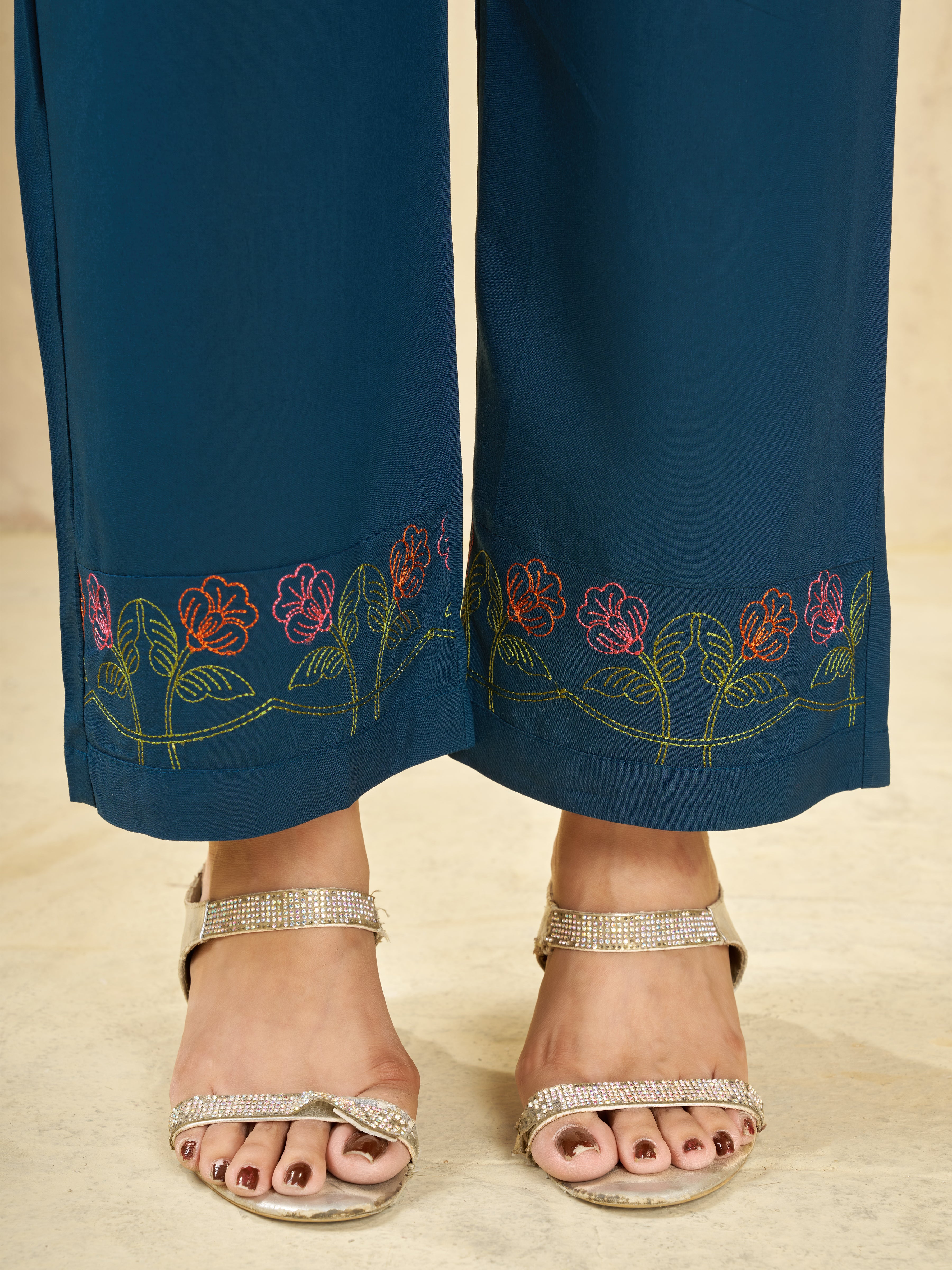Heavy Rayon Embroidered Co-Ord Set . Hand Work Kurti & Straight Pant Set