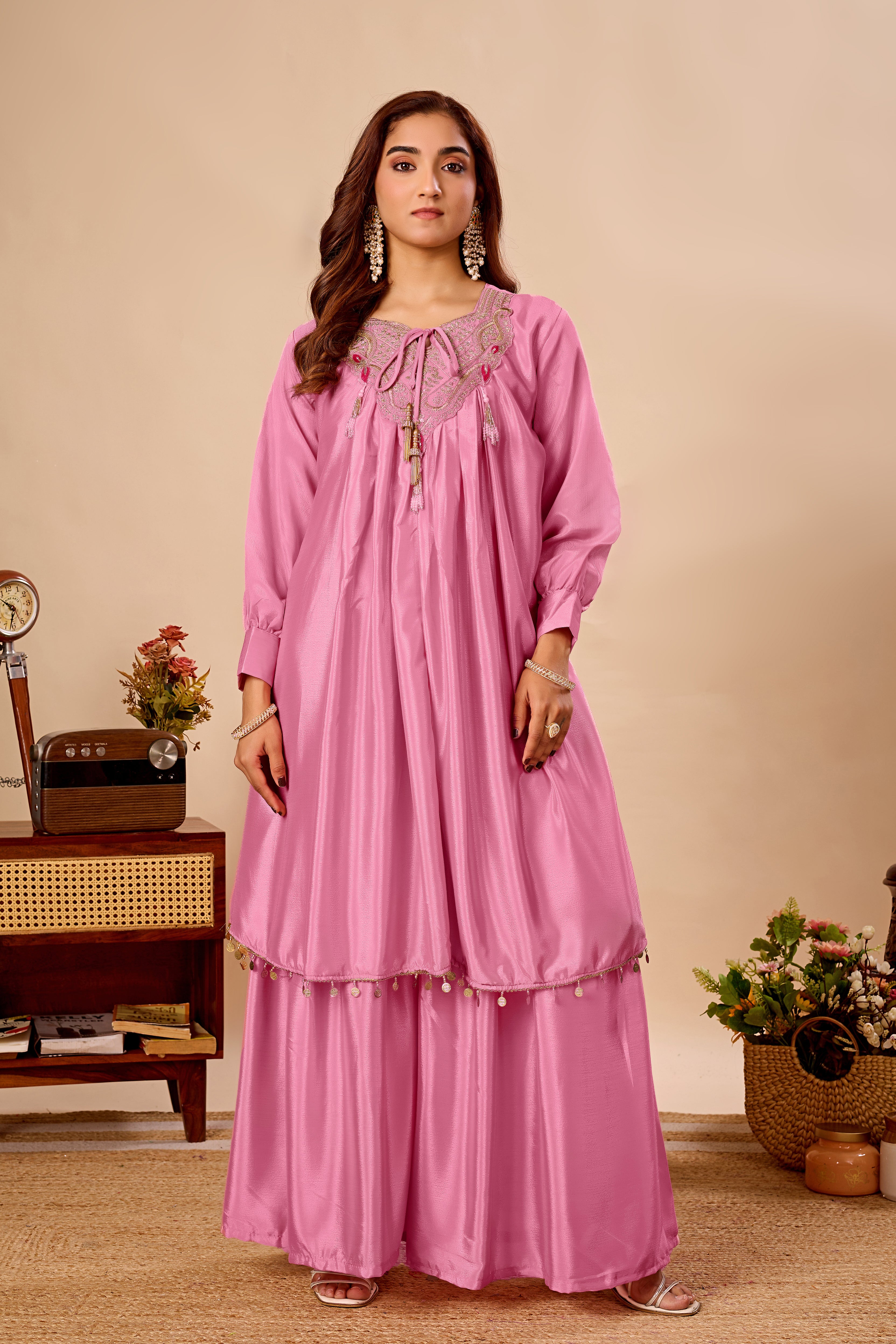 Designer 2-Piece Kurti Sharara Set with Sequin Embroidery