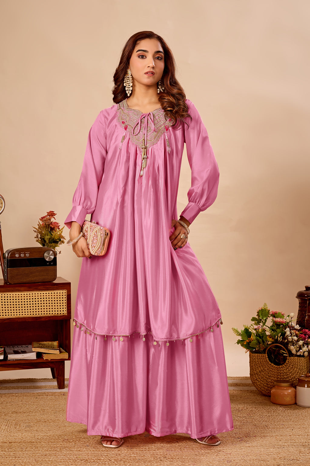 Designer 2-Piece Kurti Sharara Set with Sequin Embroidery