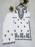 White & Black Maslin Embroidered Kurta Palazzo Set for Women