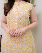 Yellow Cotton Floral Printed Kurta Set with Pant for Women