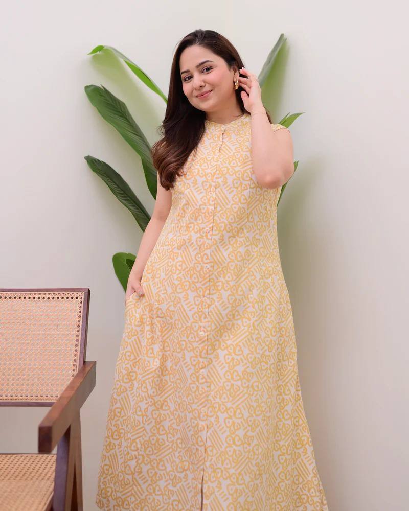 Yellow Cotton Floral Printed Kurta Set with Pant for Women