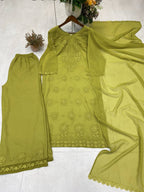 Georgette Chikankari Embroidered Kurti Set with Pant & Dupatta