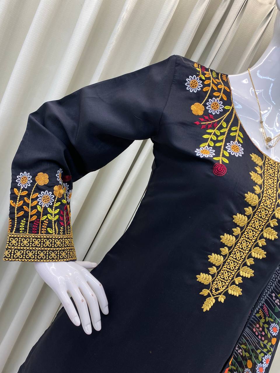 Black Roman Silk Embroidered Kurta Palazzo Set with Dupatta for Women
