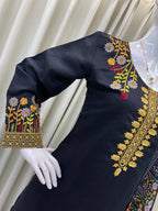 Black Roman Silk Embroidered Kurta Palazzo Set with Dupatta for Women