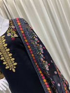 Black Roman Silk Embroidered Kurta Palazzo Set with Dupatta for Women