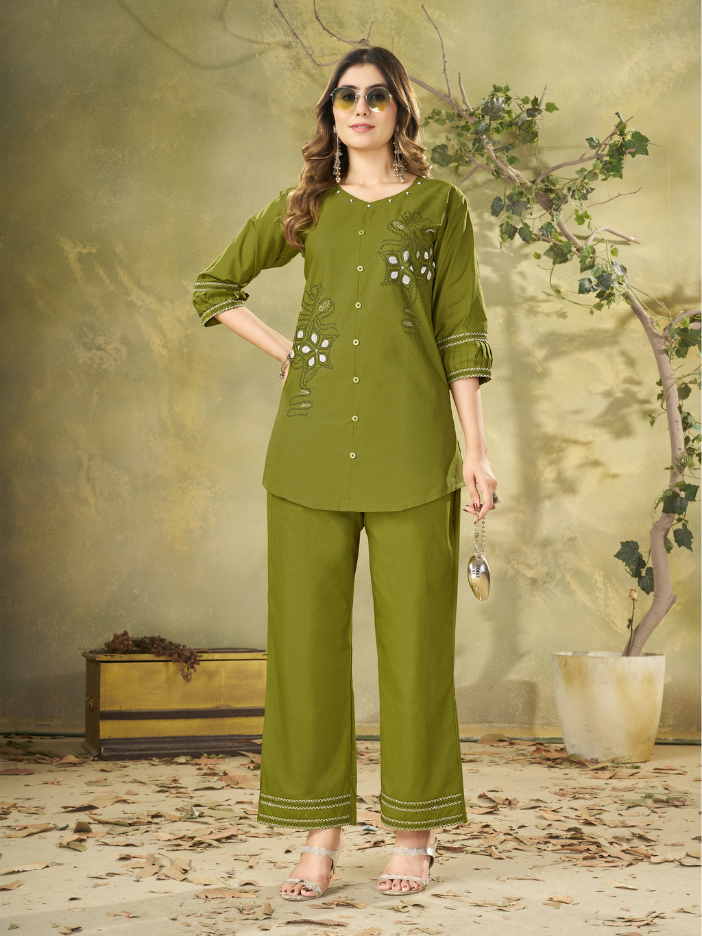Pure Cotton Embroidered Co-Ord Set for Women.